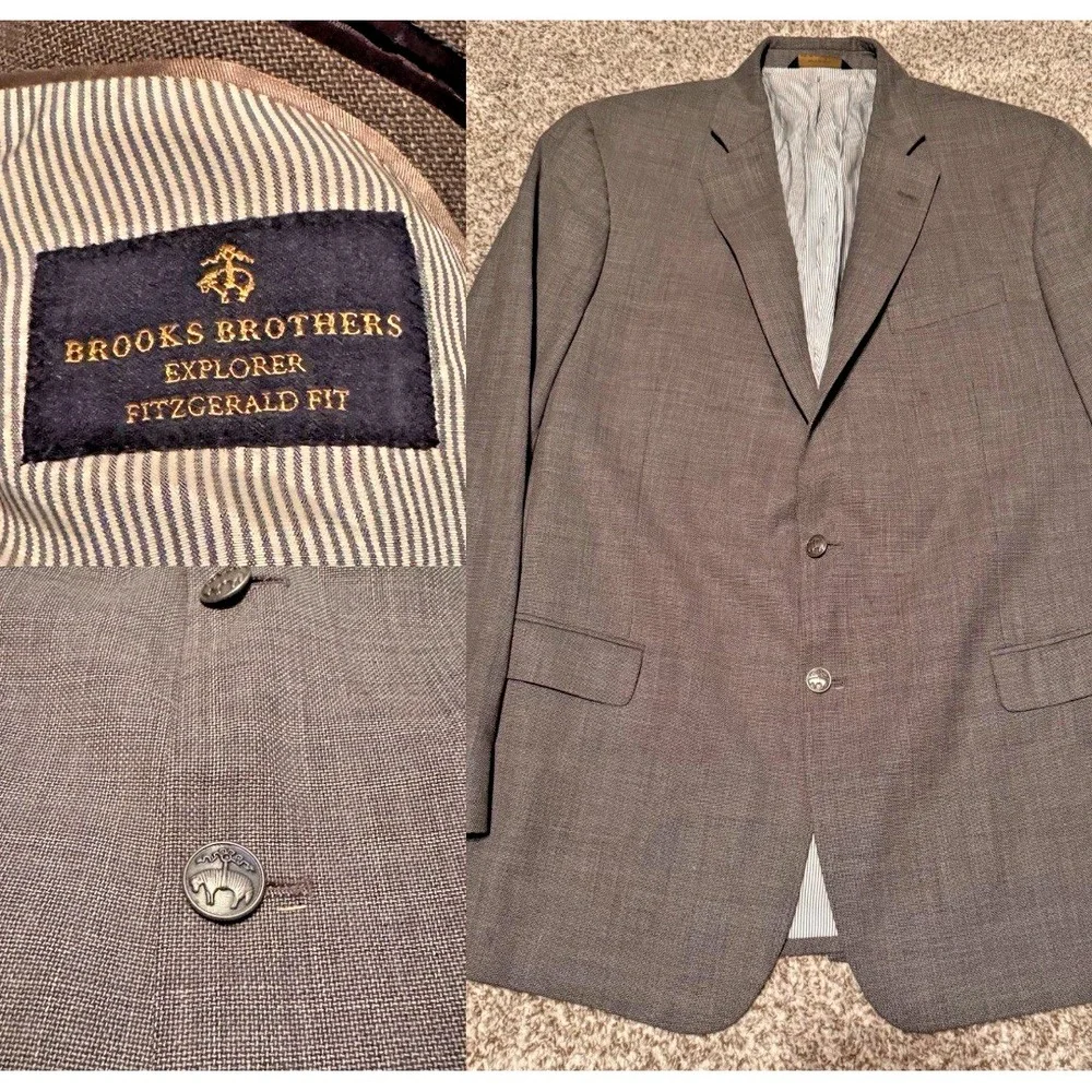 Brooks Brothers Men 44L Gray Wool Blend Explorer Fitzgerald Fit Sport Coat Metal